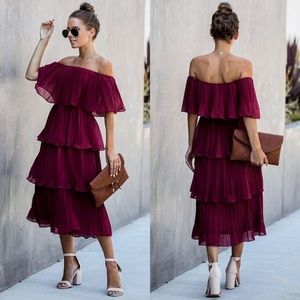 Bonifacio Tiered Pleated Midi Dress - Wine